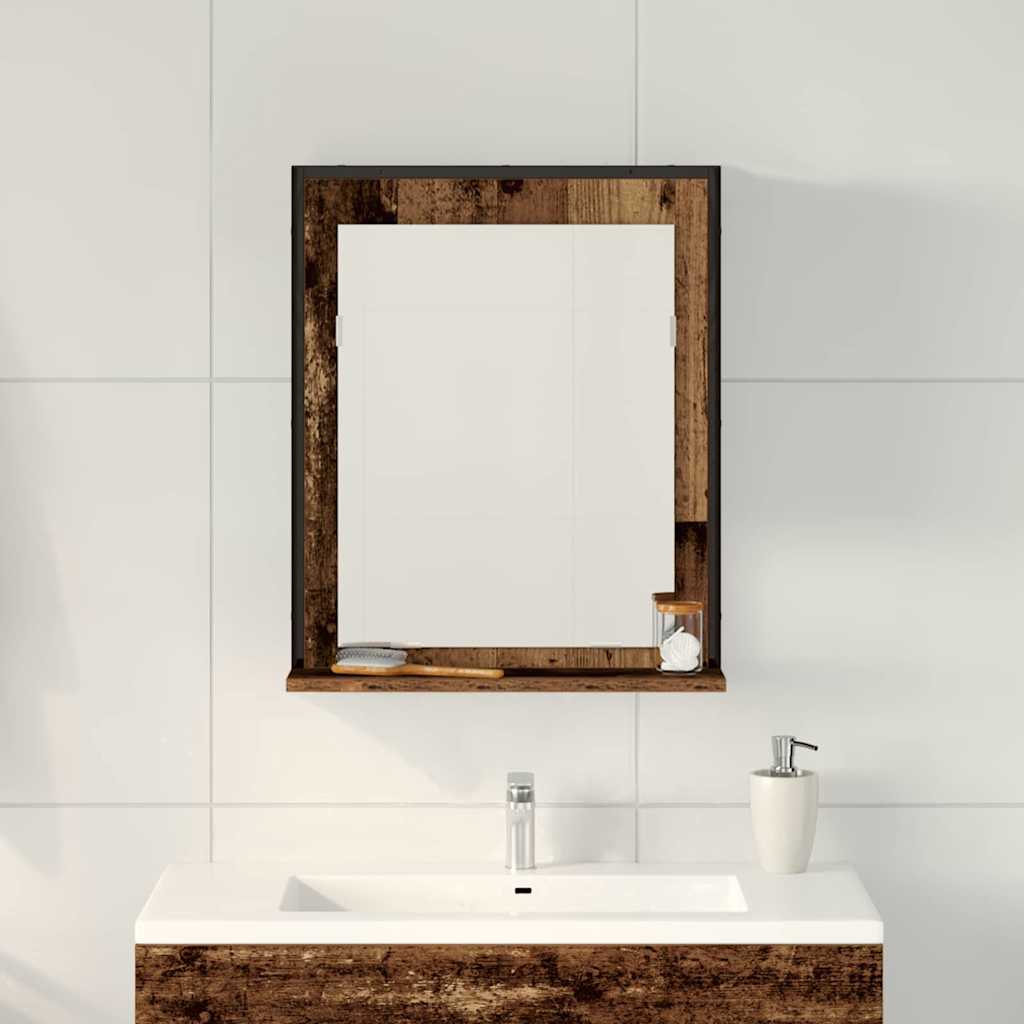 Spejl med hylde Gammelt træ 50 x 12 x 60 cm Glas og Ingeniørtræ