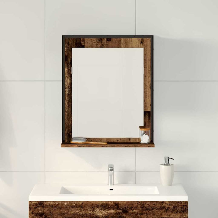 Spejl med hylde Gammelt træ 50 x 12 x 60 cm Glas og Ingeniørtræ