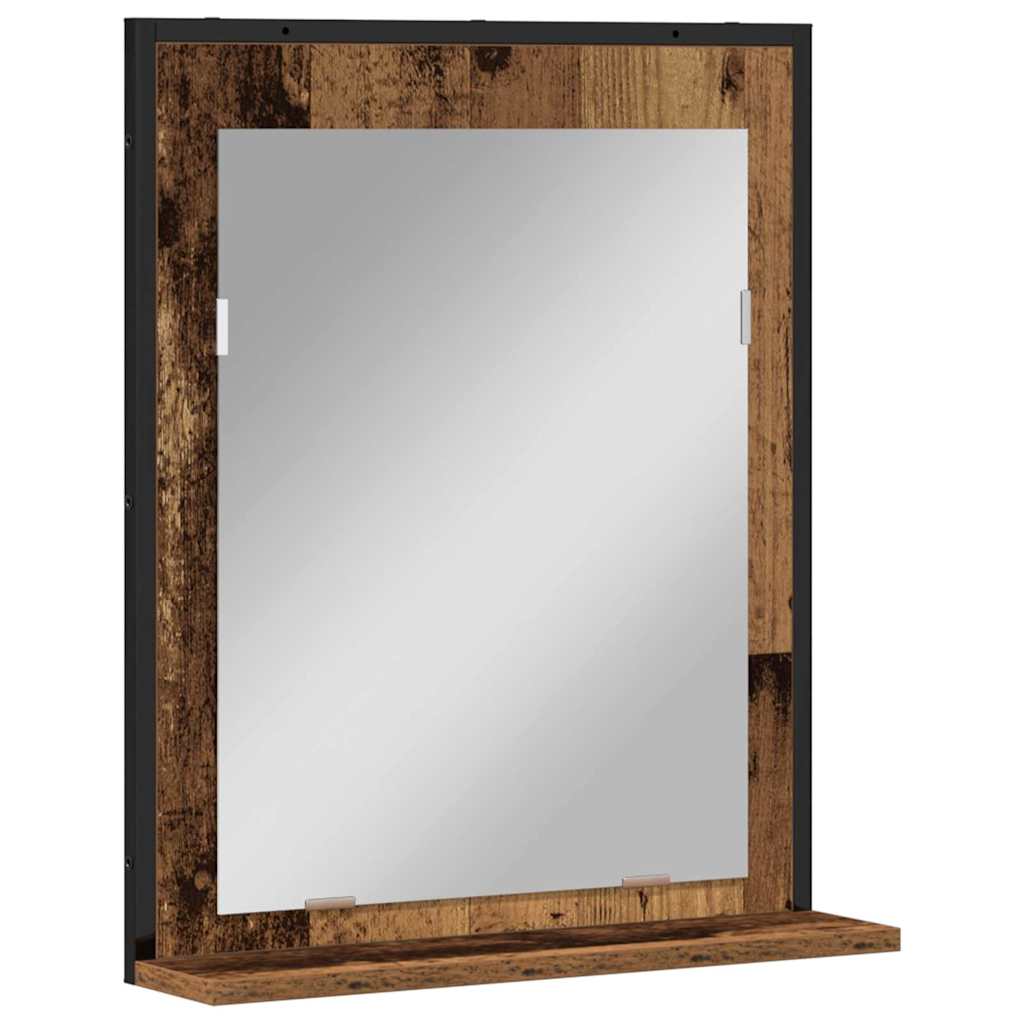 Spejl med hylde Gammelt træ 50 x 12 x 60 cm Glas og Ingeniørtræ