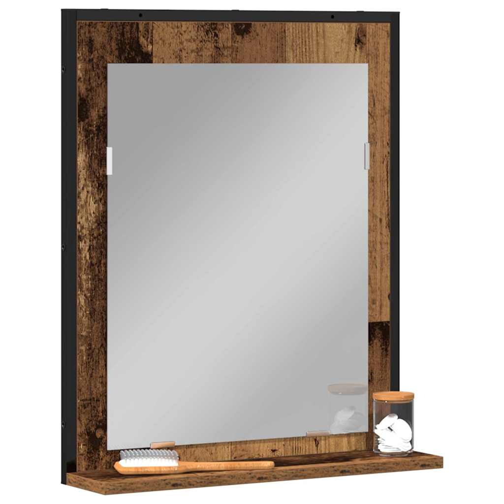 Spejl med hylde Gammelt træ 50 x 12 x 60 cm Glas og Ingeniørtræ