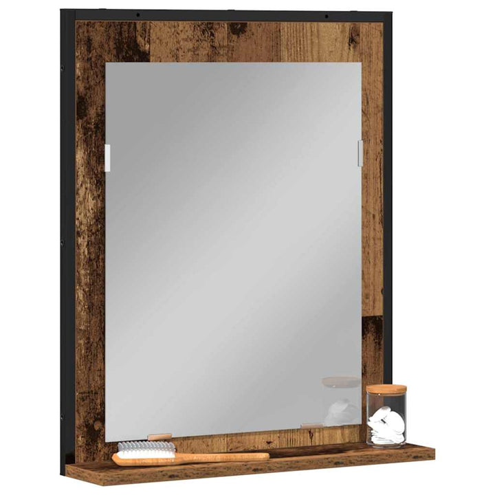 Spejl med hylde Gammelt træ 50 x 12 x 60 cm Glas og Ingeniørtræ