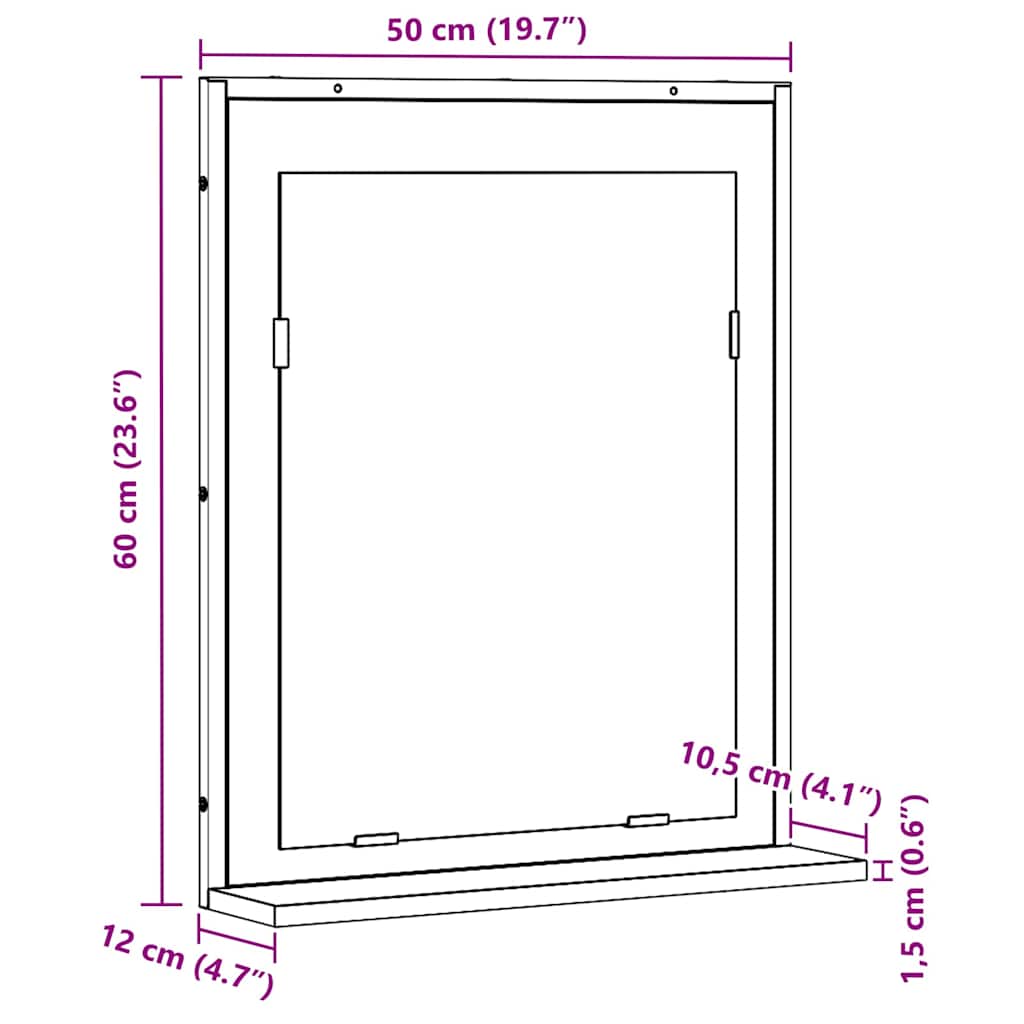 Spejl artisan eg 50 x 12 x 60 cm Glas og Ingeniørtræ