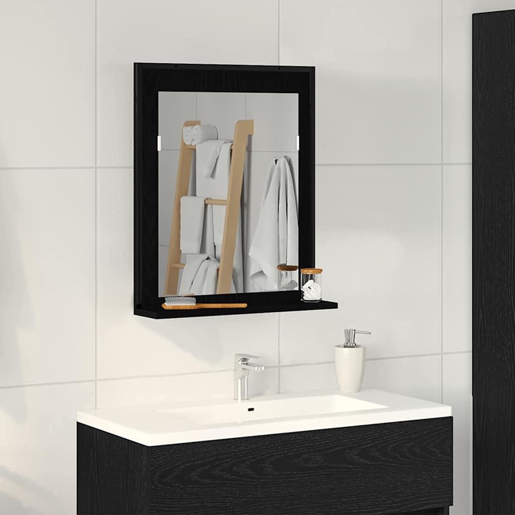Spejl med hylde Sort eg 50 x 12 x 60 cm Glas og Ingeniørtræ