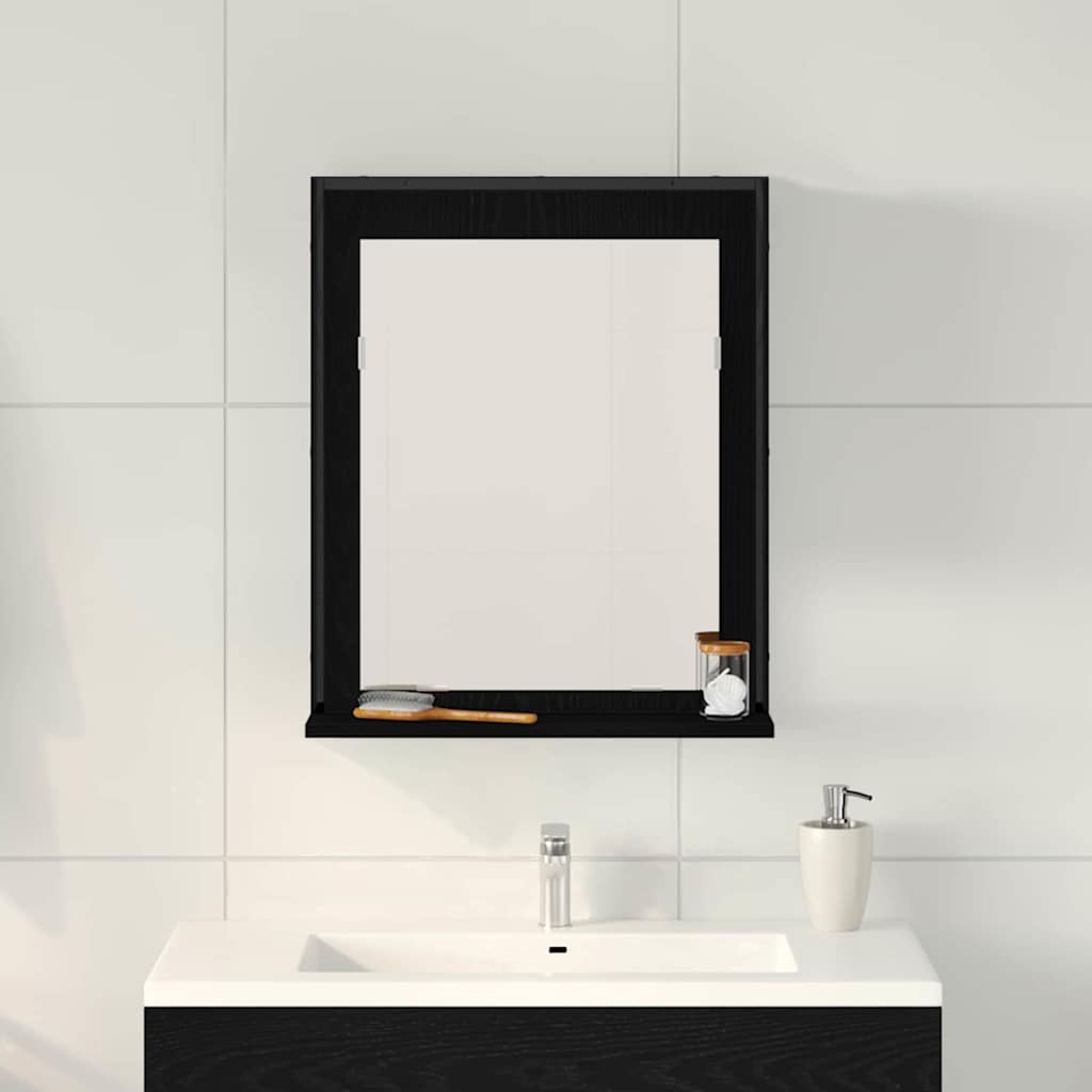Spejl med hylde Sort eg 50 x 12 x 60 cm Glas og Ingeniørtræ