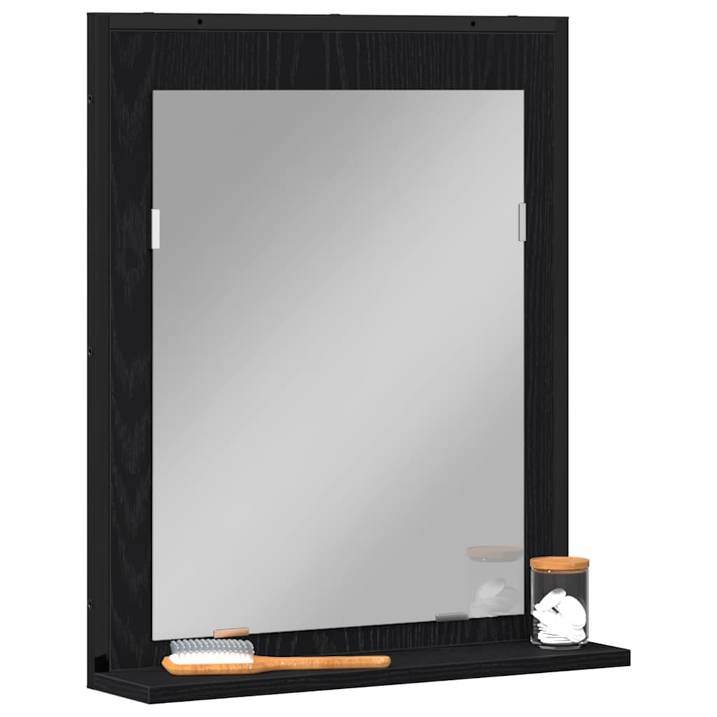 Spejl med hylde Sort eg 50 x 12 x 60 cm Glas og Ingeniørtræ