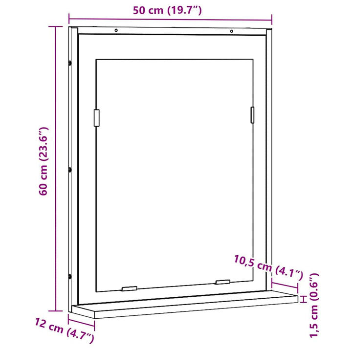 Spejl med hylde Sort eg 50 x 12 x 60 cm Glas og Ingeniørtræ