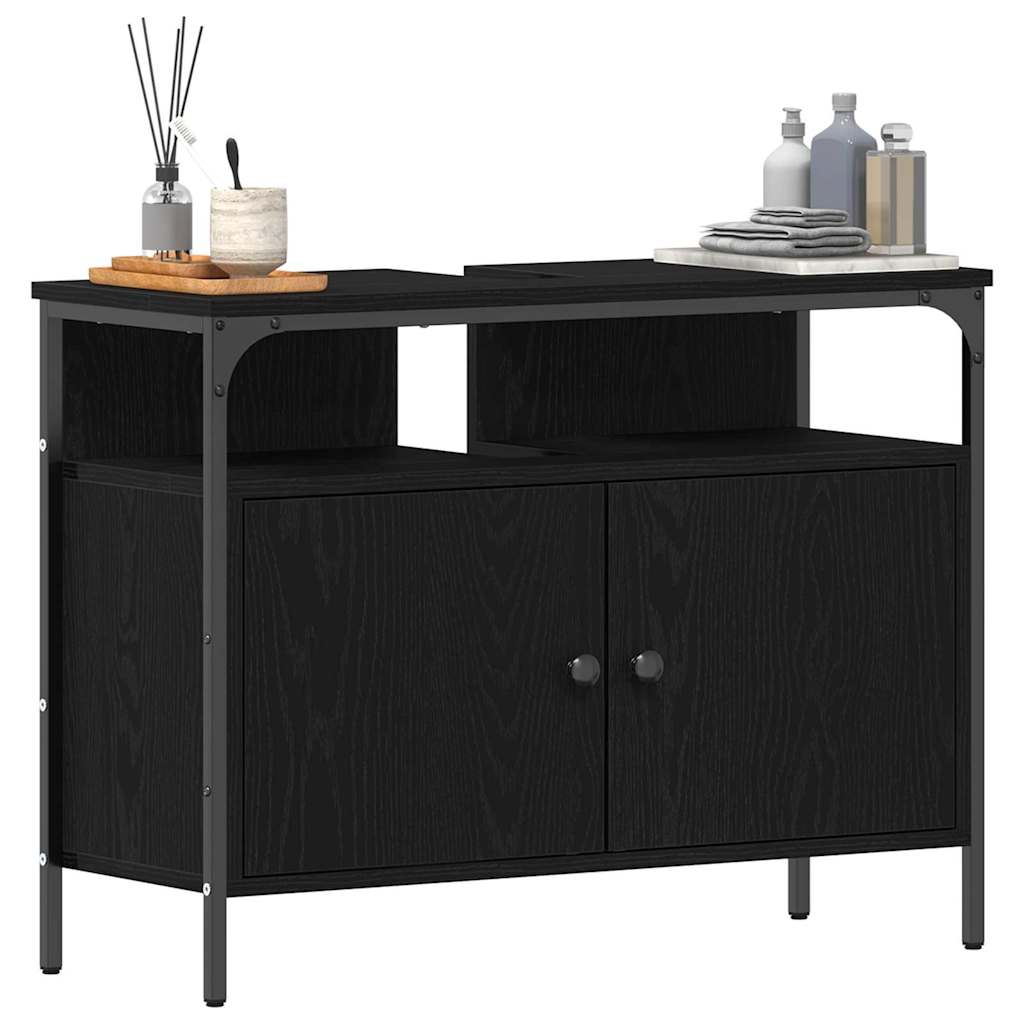 Badeværelsesskabsunder Sort eg 80 x 30 x 60 cm Konstrueret træ