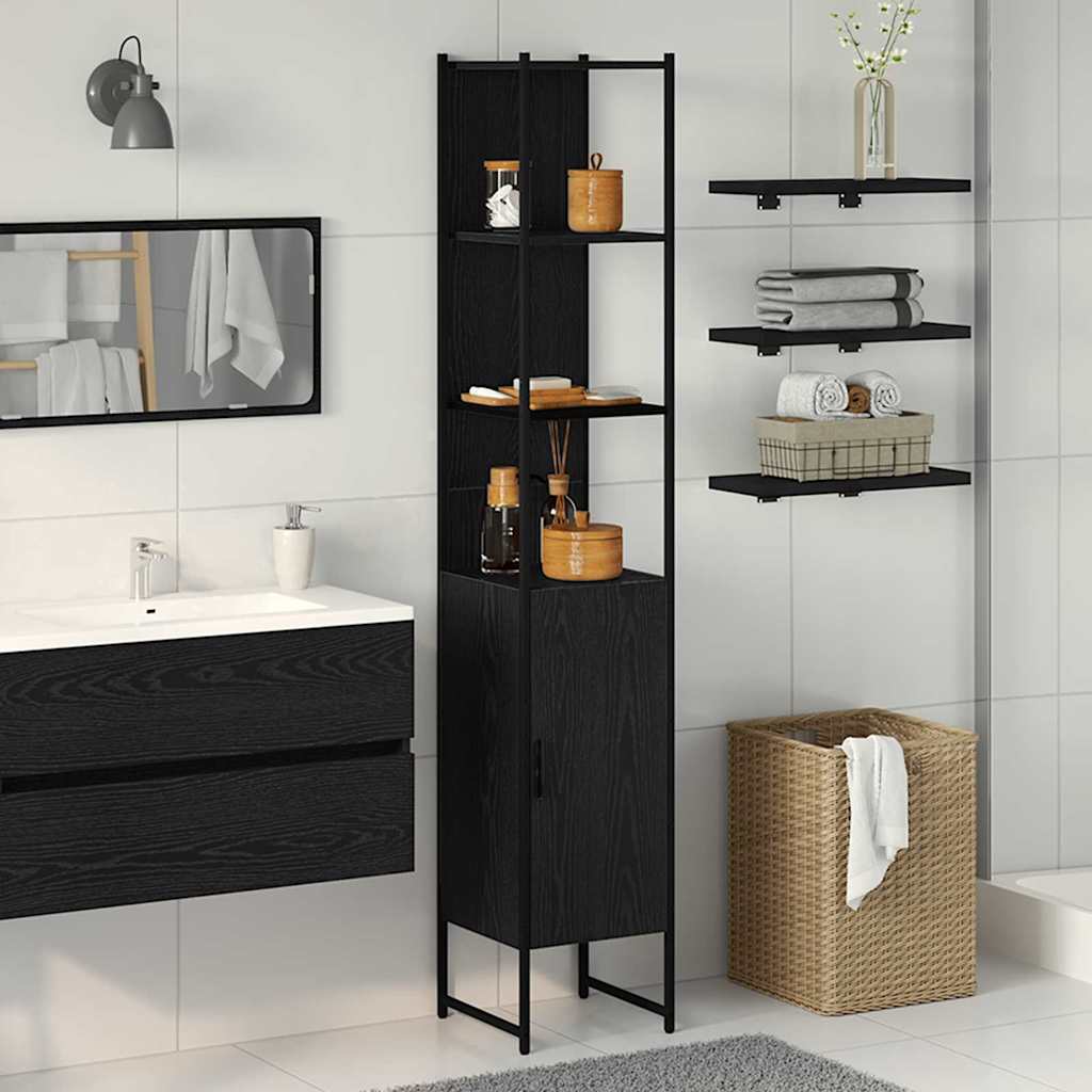 Badeværelsesskab Sort eg 33 x 33 x 185,5 cm Konstrueret træ