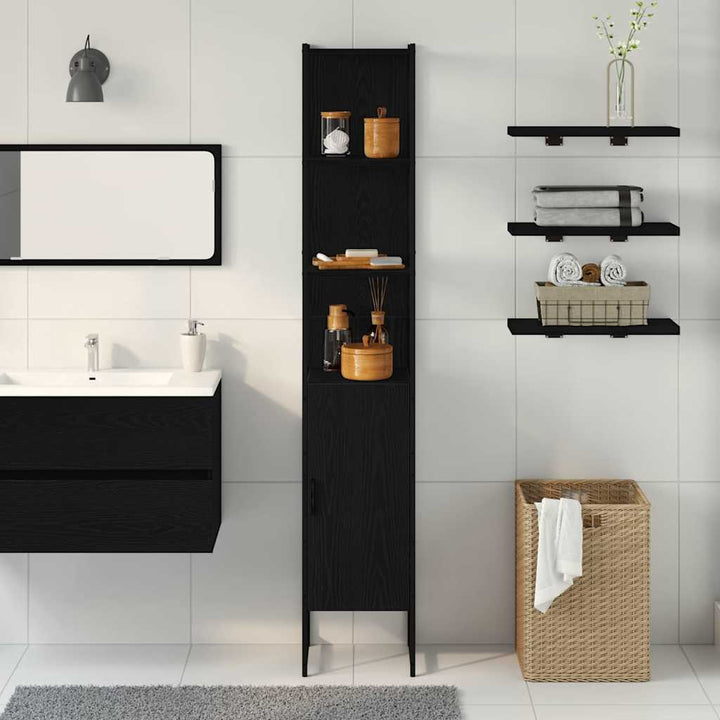 Badeværelsesskab Sort eg 33 x 33 x 185,5 cm Konstrueret træ