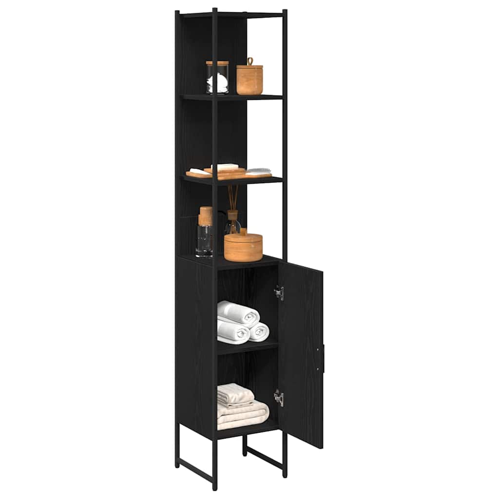 Badeværelsesskab Sort eg 33 x 33 x 185,5 cm Konstrueret træ