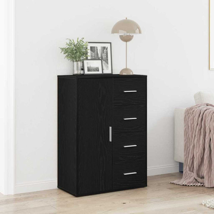 Sideboard med skuffe Sort eg 60 x 31 x 84 cm Konstrueret træ