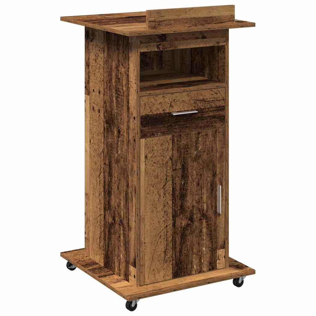 Podium med skuffe Gammelt træ 55 x 55 x 107 cm Konstrueret træ