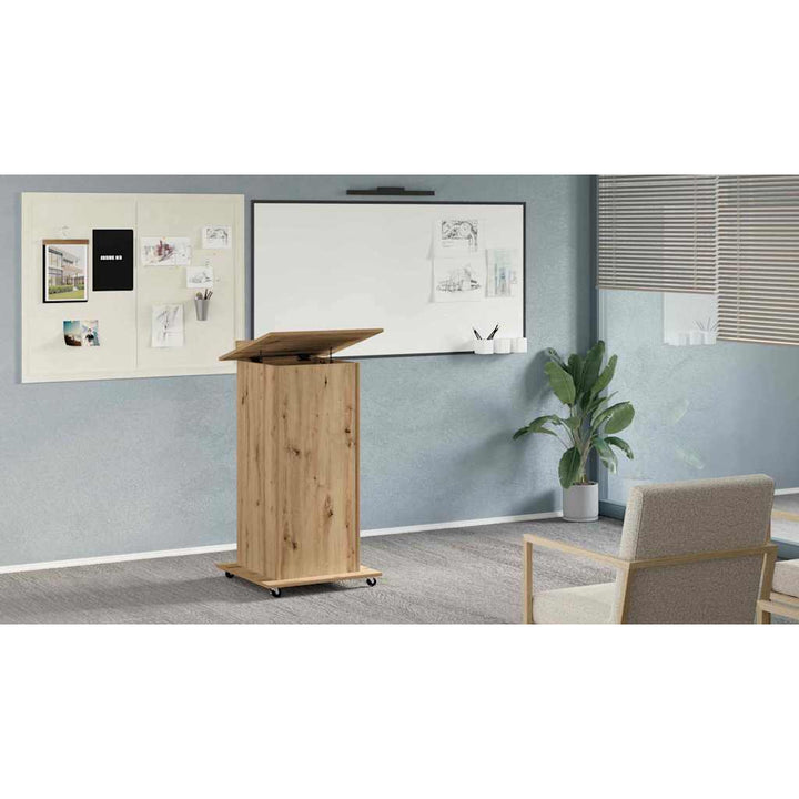 Podium med hjul Artisan Egetræ 55 x 55 x 107 cm Konstrueret træ