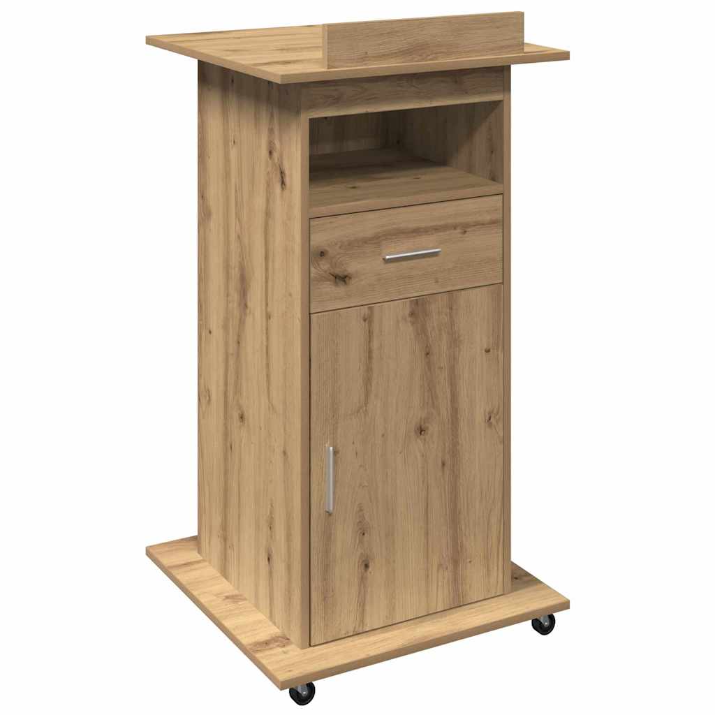 Podium med hjul Artisan Egetræ 55 x 55 x 107 cm Konstrueret træ