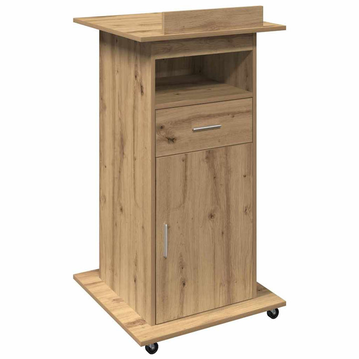Podium med hjul Artisan Egetræ 55 x 55 x 107 cm Konstrueret træ