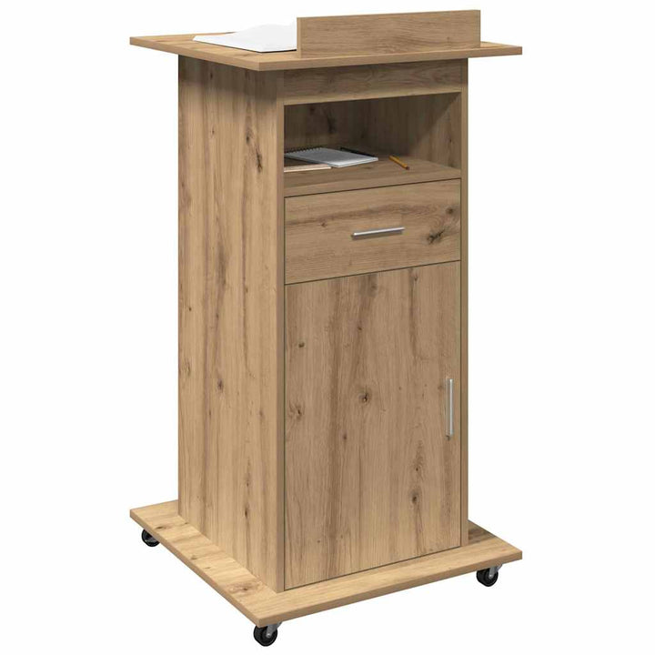 Podium med hjul Artisan Egetræ 55 x 55 x 107 cm Konstrueret træ