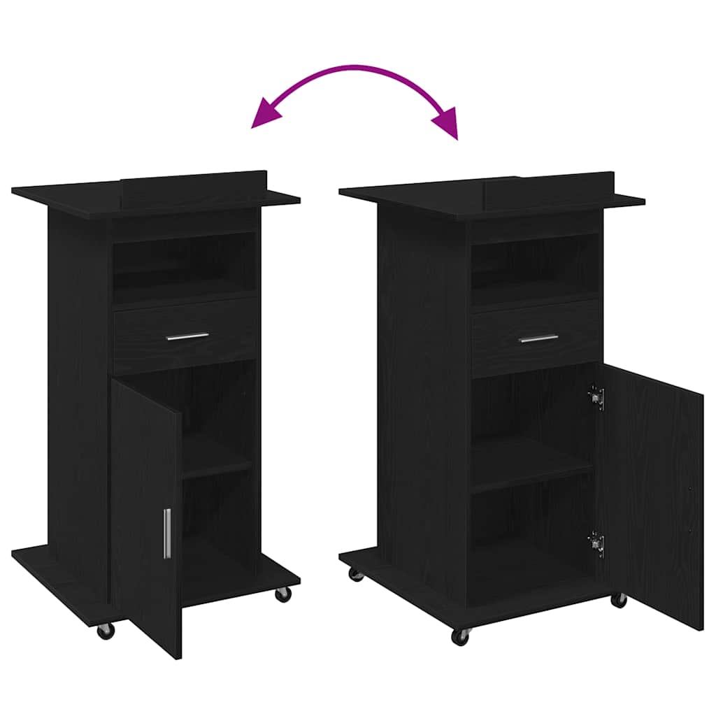 Podium med skuffe Sort eg 55 x 55 x 107 cm Konstrueret træ