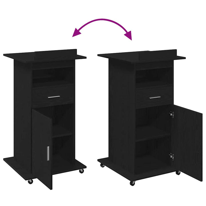 Podium med skuffe Sort eg 55 x 55 x 107 cm Konstrueret træ