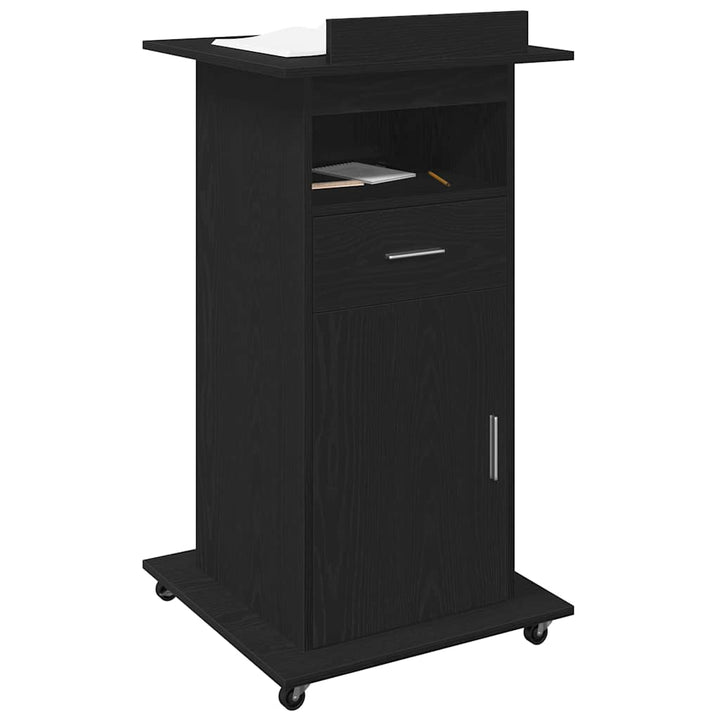 Podium med skuffe Sort eg 55 x 55 x 107 cm Konstrueret træ