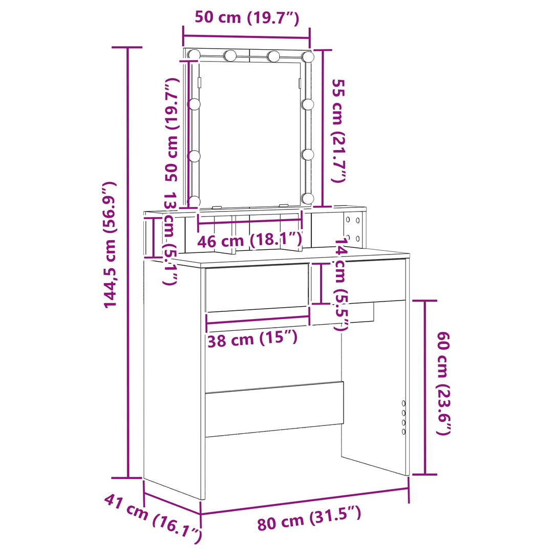 Dressingbord Sort eg 80 x 41 x 144,5 cm Konstrueret træ