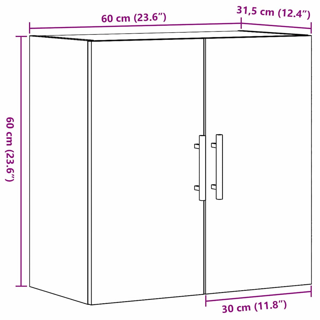 Vægskab Vægmonteret Sort eg 60 x 31,5 x 60 cm Konstrueret træ