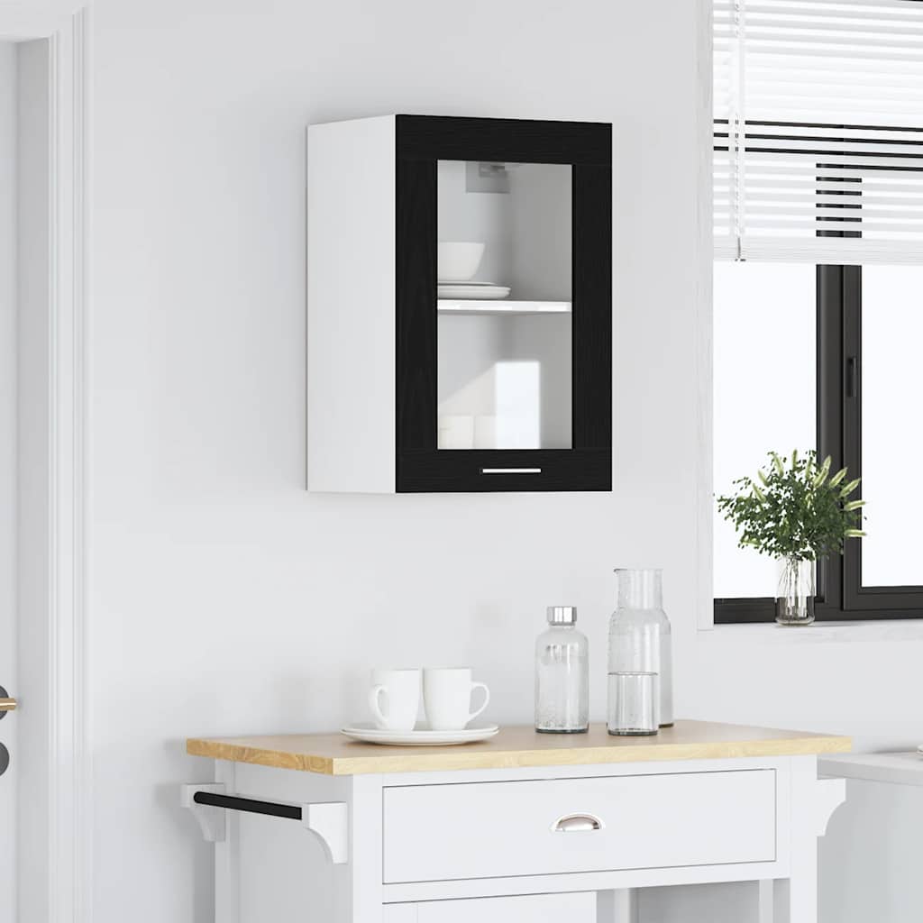 hængende vitrineskab sort egetræ 40x31x60 cm konstrueret træ