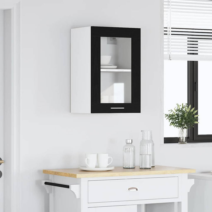 hængende vitrineskab sort egetræ 40x31x60 cm konstrueret træ