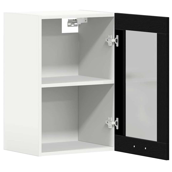 hængende vitrineskab sort egetræ 40x31x60 cm konstrueret træ