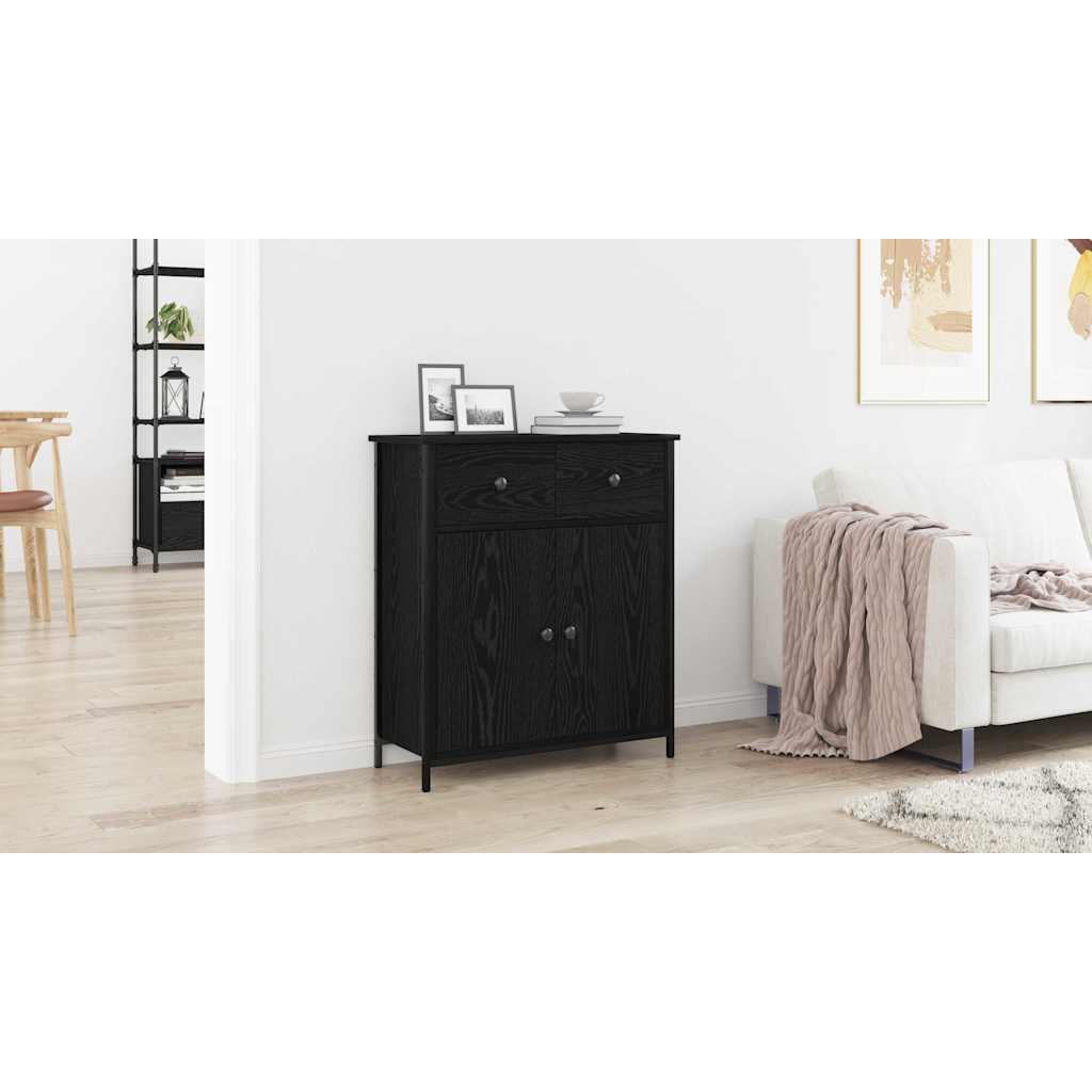 Sideboard med skuffe Sort eg 70 x 30 x 80 cm Konstrueret træ