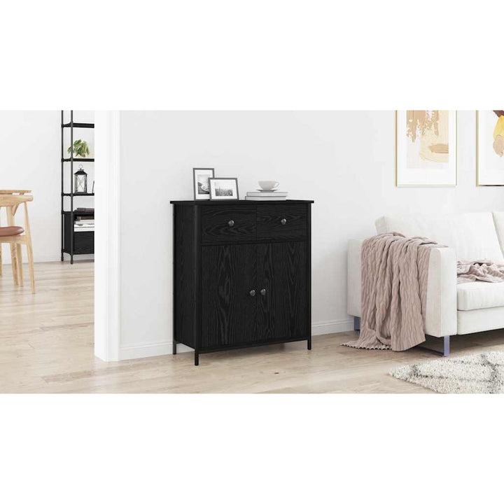 Sideboard med skuffe Sort eg 70 x 30 x 80 cm Konstrueret træ