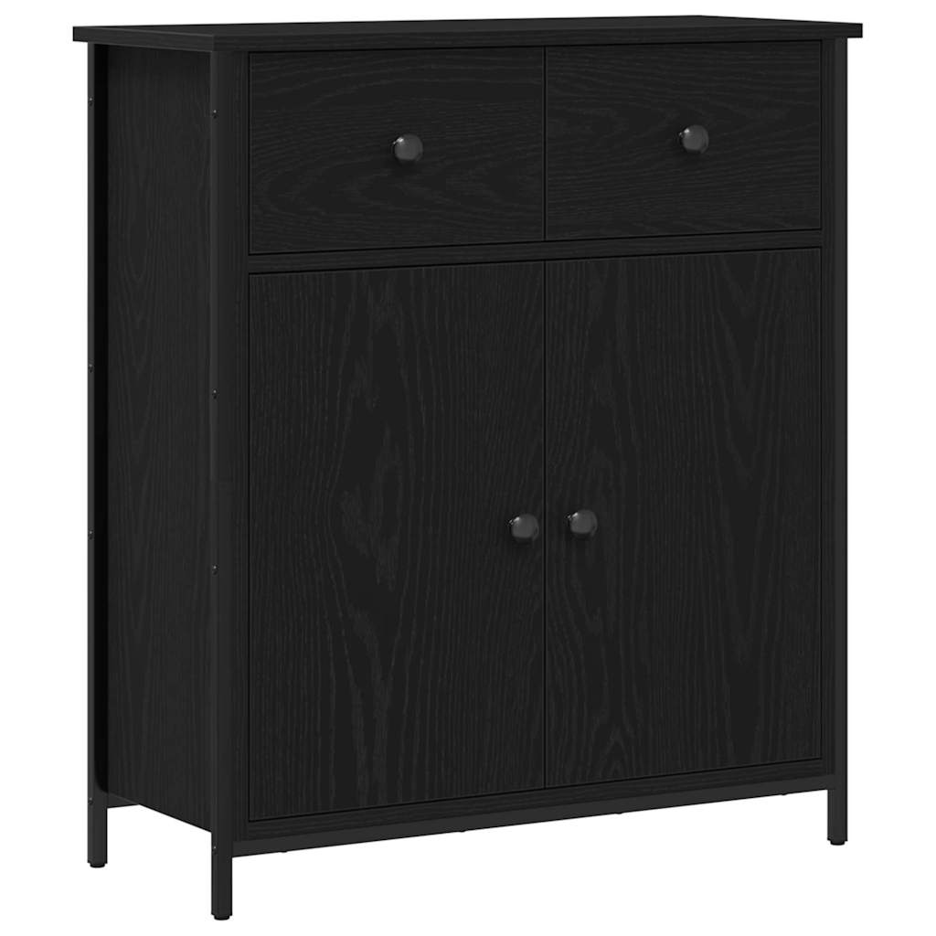 Sideboard med skuffe Sort eg 70 x 30 x 80 cm Konstrueret træ