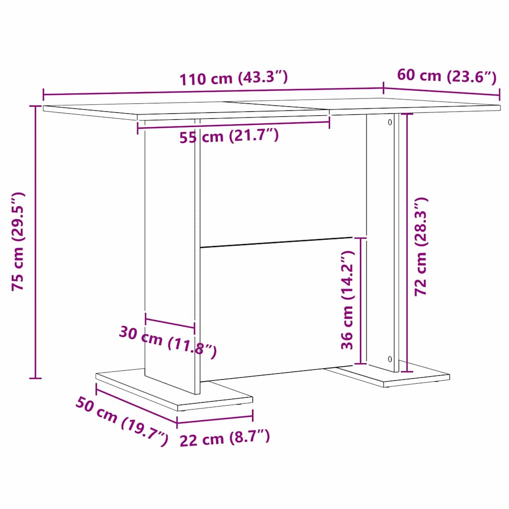 Spisebord Sort eg 110 x 60 x 75 cm Konstrueret træ