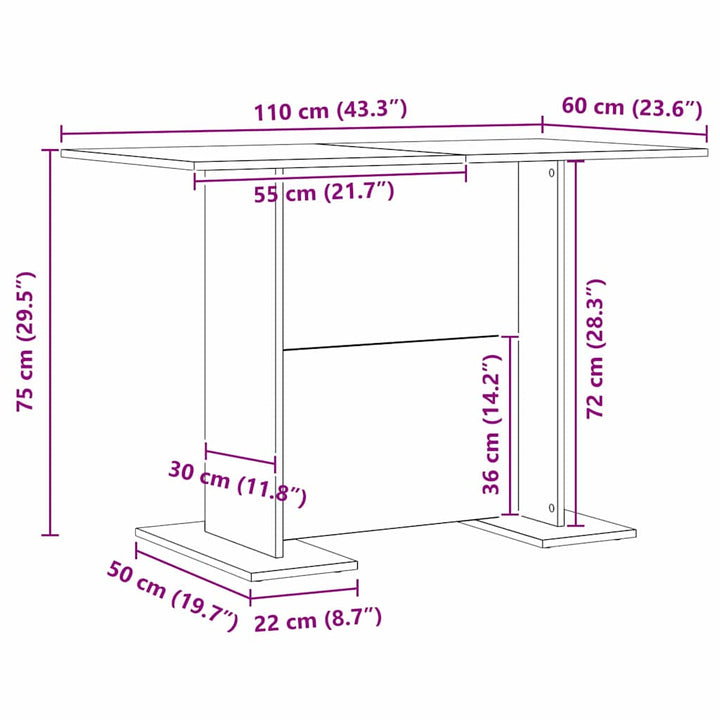 Spisebord Sort eg 110 x 60 x 75 cm Konstrueret træ