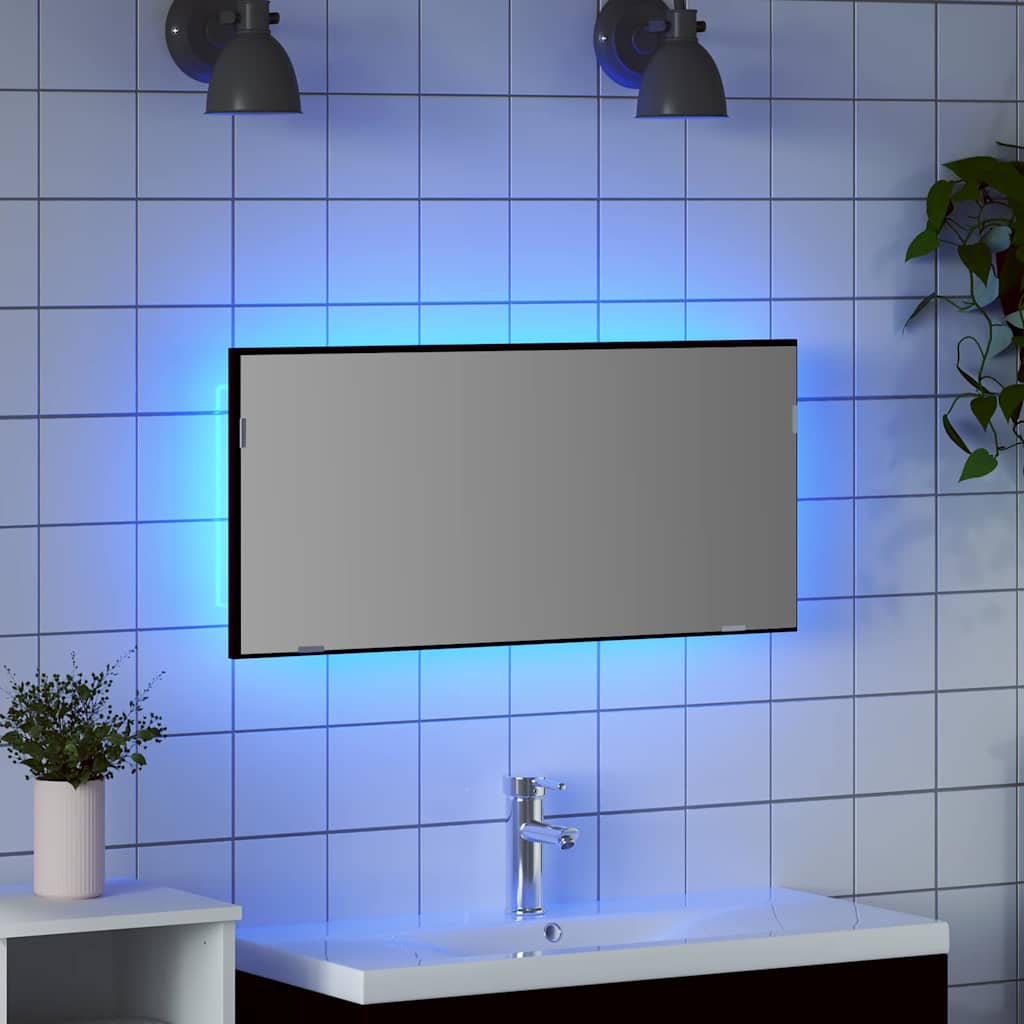 Spejl Sort eg 80 x 37 cm Glas og Ingeniørtræ