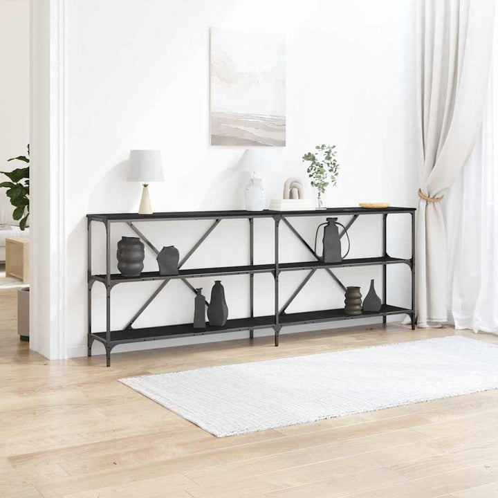 Konsolbord med hylde Sort eg 200 x 30 x 75 cm Konstrueret træ