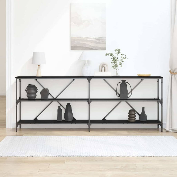 Konsolbord med hylde Sort eg 200 x 30 x 75 cm Konstrueret træ