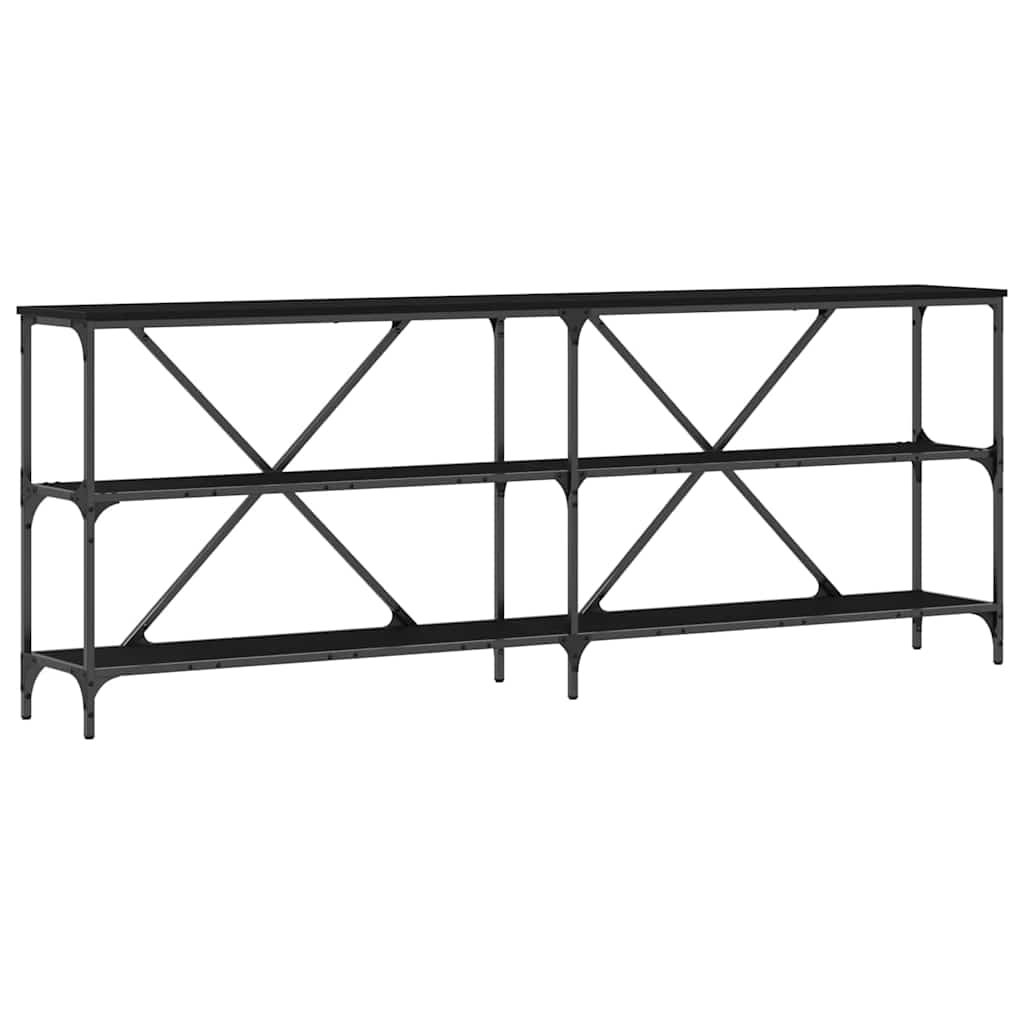 Konsolbord med hylde Sort eg 200 x 30 x 75 cm Konstrueret træ
