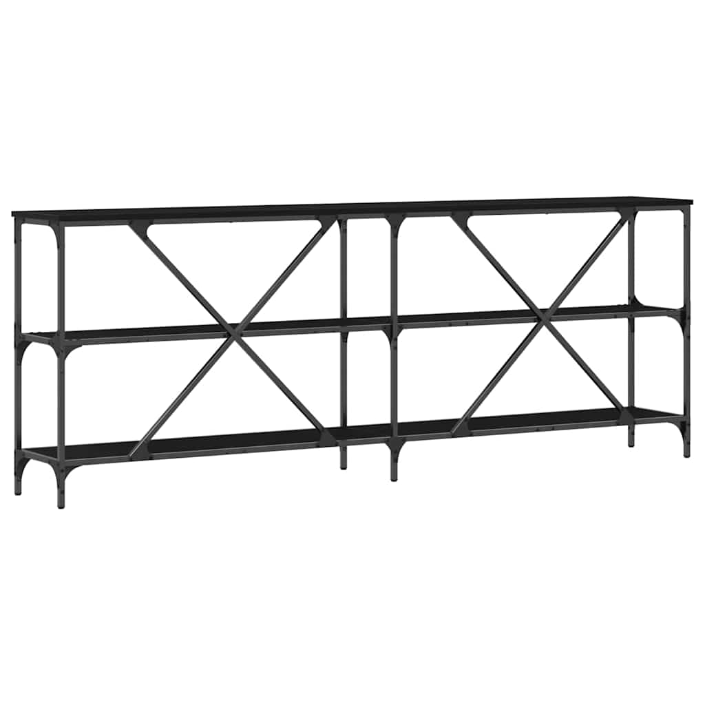 Konsolbord med hylde Sort eg 200 x 30 x 75 cm Konstrueret træ
