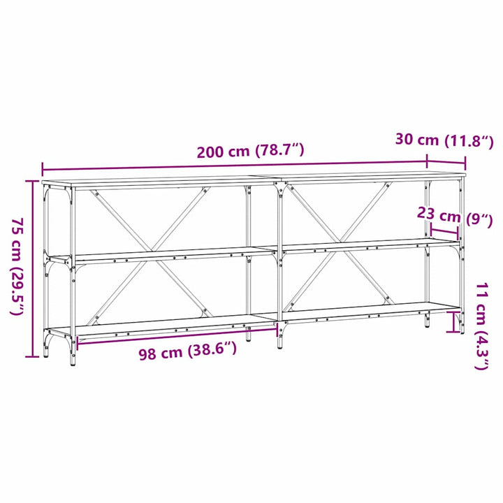 Konsolbord med hylde Sort eg 200 x 30 x 75 cm Konstrueret træ