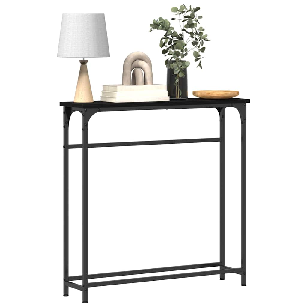 Konsolbord med hylde Sort eg 75 x 19,5 x 75 cm Konstrueret træ