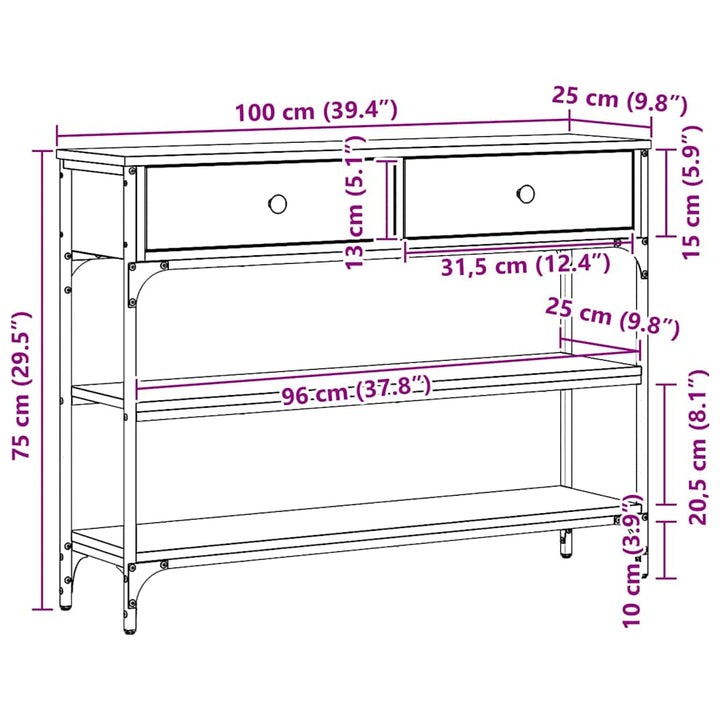 Konsolbord med skuffe Sort eg 100 x 25 x 75 cm Konstrueret træ