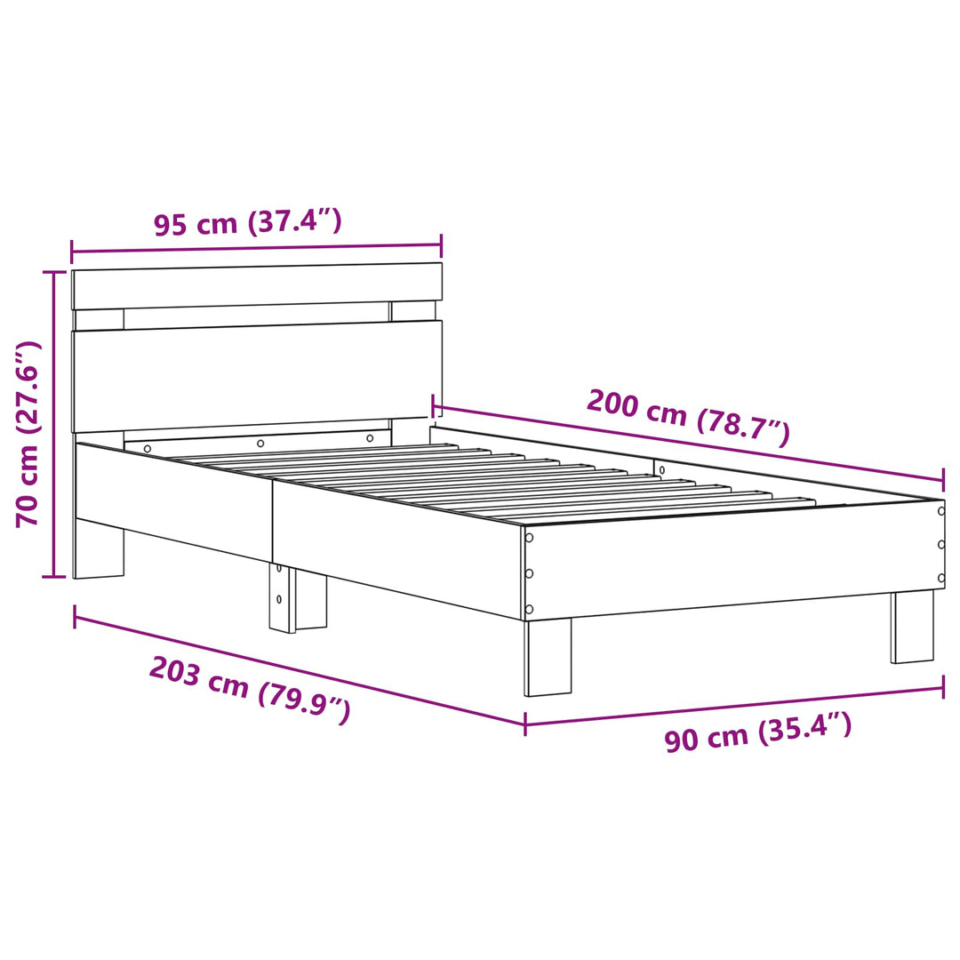 Sengestel med LED Gammelt træ 90 x 200 cm Konstrueret træ