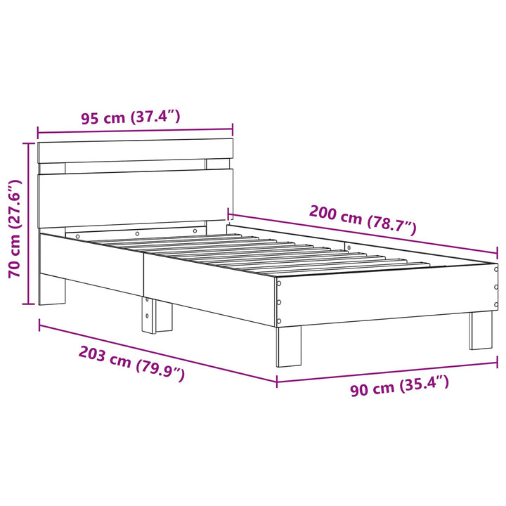 Sengestel med LED Gammelt træ 90 x 200 cm Konstrueret træ