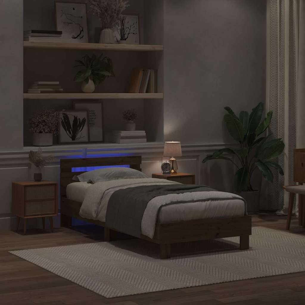 Sengestel med LED Artisan Egetræ 90 x 200 cm Konstrueret træ