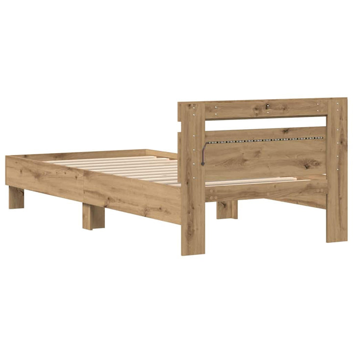 Sengestel med LED Artisan Egetræ 90 x 200 cm Konstrueret træ