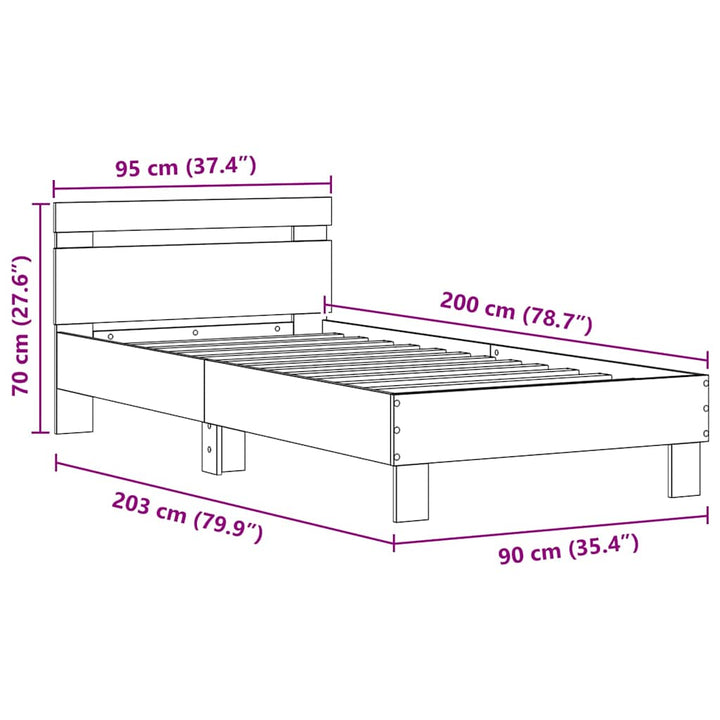 Sengestel med LED Artisan Egetræ 90 x 200 cm Konstrueret træ