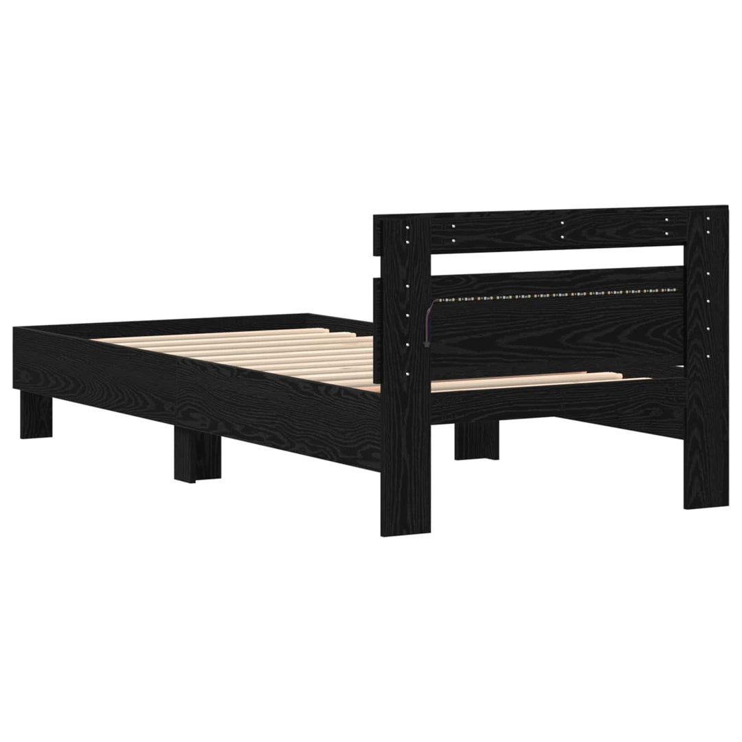 Sengestel med LED Sort eg 90 x 200 cm Konstrueret træ