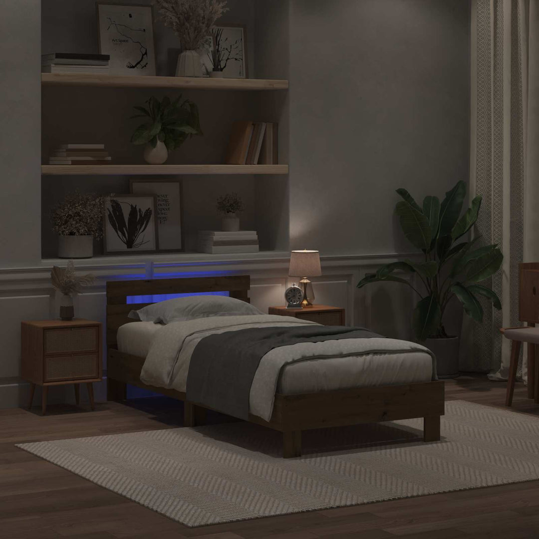 Sengestel med LED Artisan Egetræ 90 x 190 cm Konstrueret træ