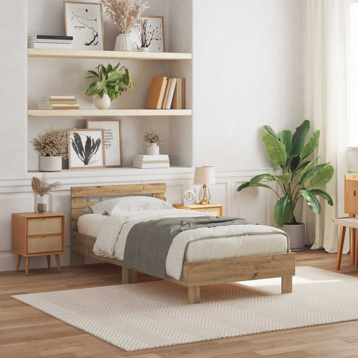Sengestel med LED Artisan Egetræ 90 x 190 cm Konstrueret træ