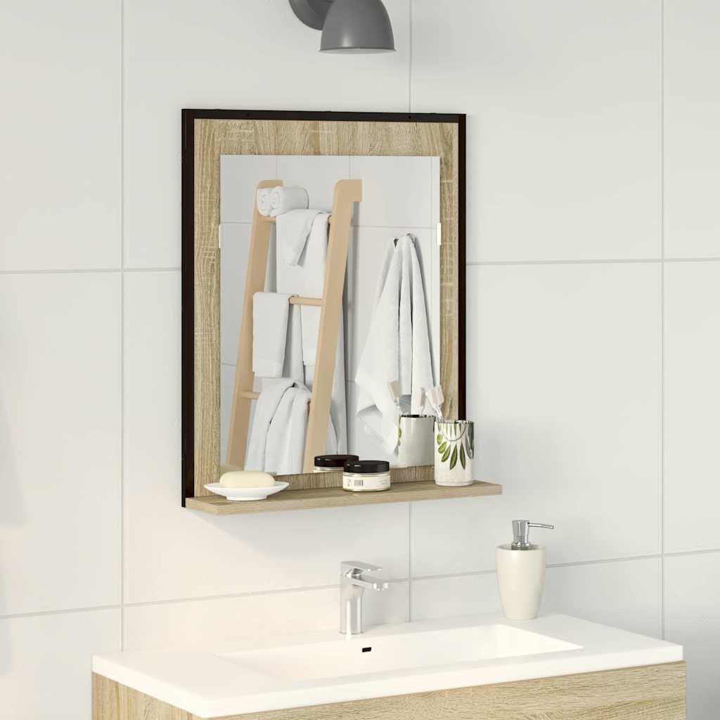 Badeværelsesspejl Sort 50 x 12 x 60 cm Glas og Ingeniørtræ